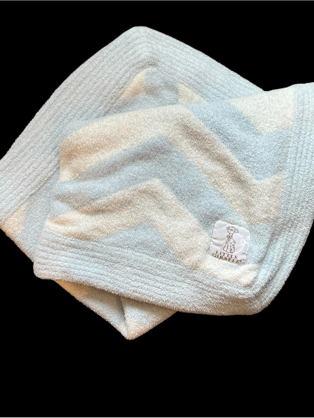 Little Giraffe Dolce Light Blue & Cream Chevron Plush Baby Blanket